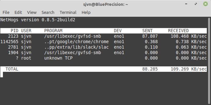 sudo nethogs -d 5 sudo nethogs -d 5