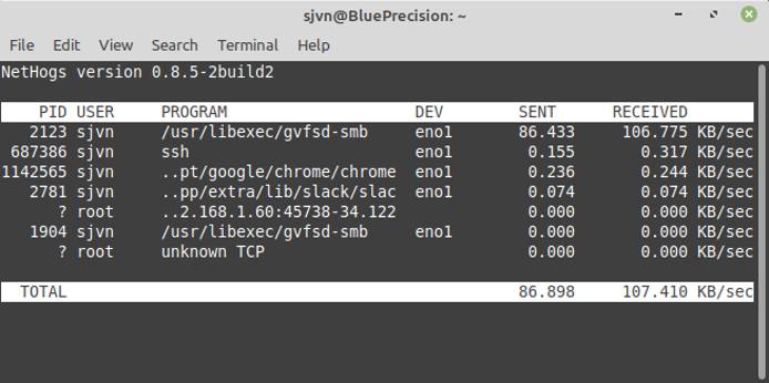 sudo nethogs -d 5 eno1 sudo nethogs -d 5 eno1