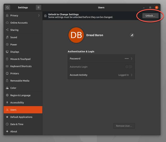 Clicking the unlock button before adding a user in Ubuntu Clicking the unlock button before adding a user in Ubuntu
