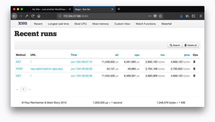 XHGUI Recent Requests View XHGUI Recent Requests View