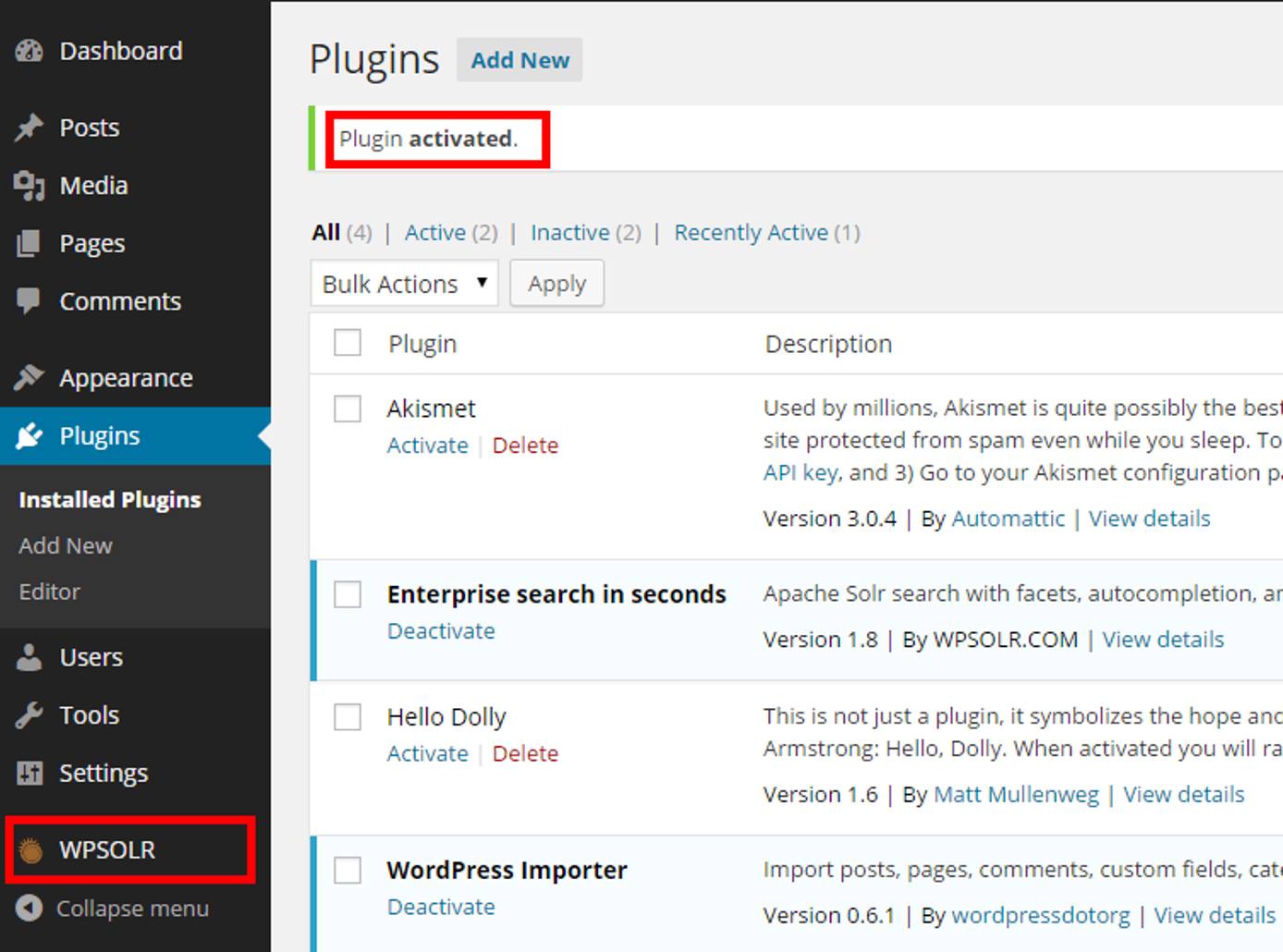 After WPSolr activation After WPSolr activation