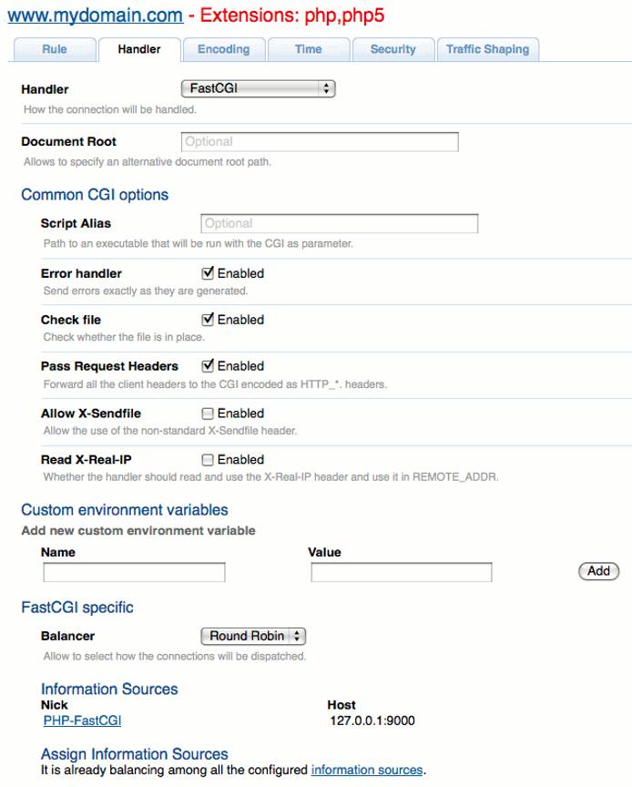 PHP-FastCGI handler settings in Cherokee admin panel on Ubuntu 10.04 LTS PHP-FastCGI handler settings in Cherokee admin panel on Ubuntu 10.04 LTS